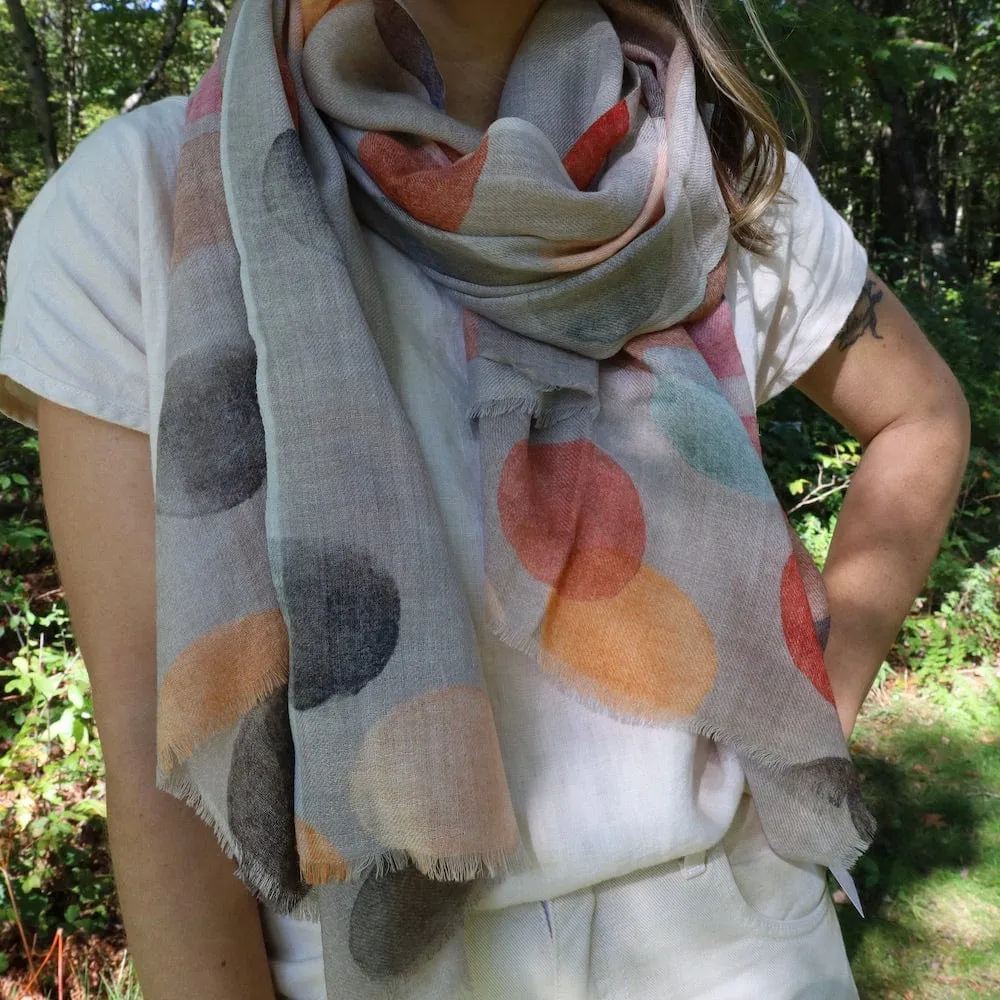 Pangden Wool/Silk Scarf - Dots & Stripes on Beige