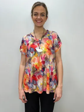 Pink Floral Pattern Short Sleeve Top