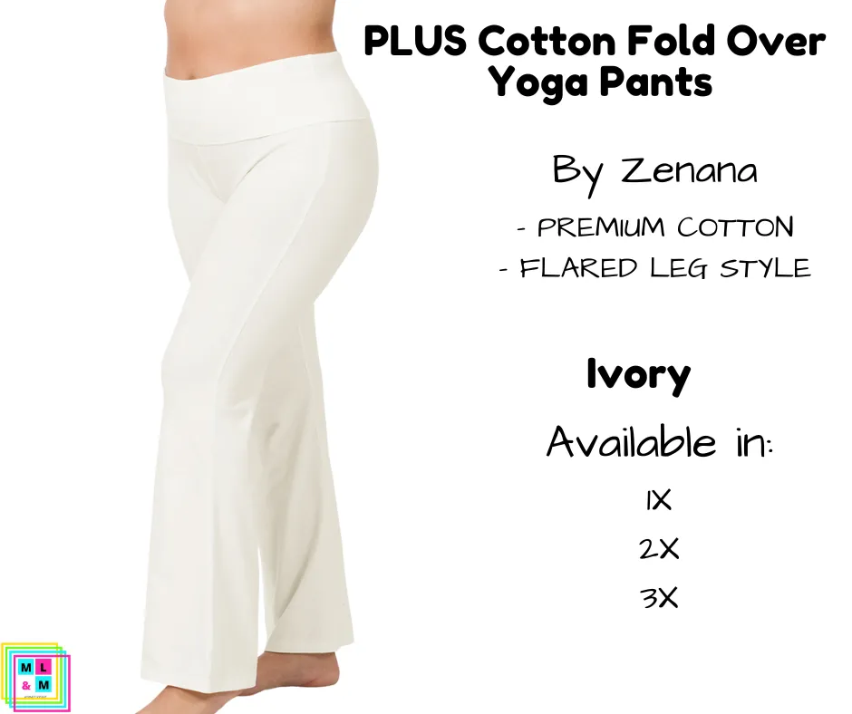 PLUS Cotton Fold Over Yoga Pants - Ivory