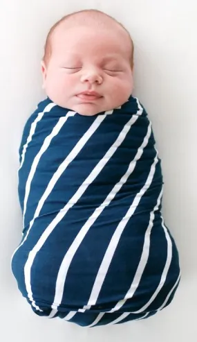 Posh Peanut Blue & White Stripes Swaddle & Beanie Set