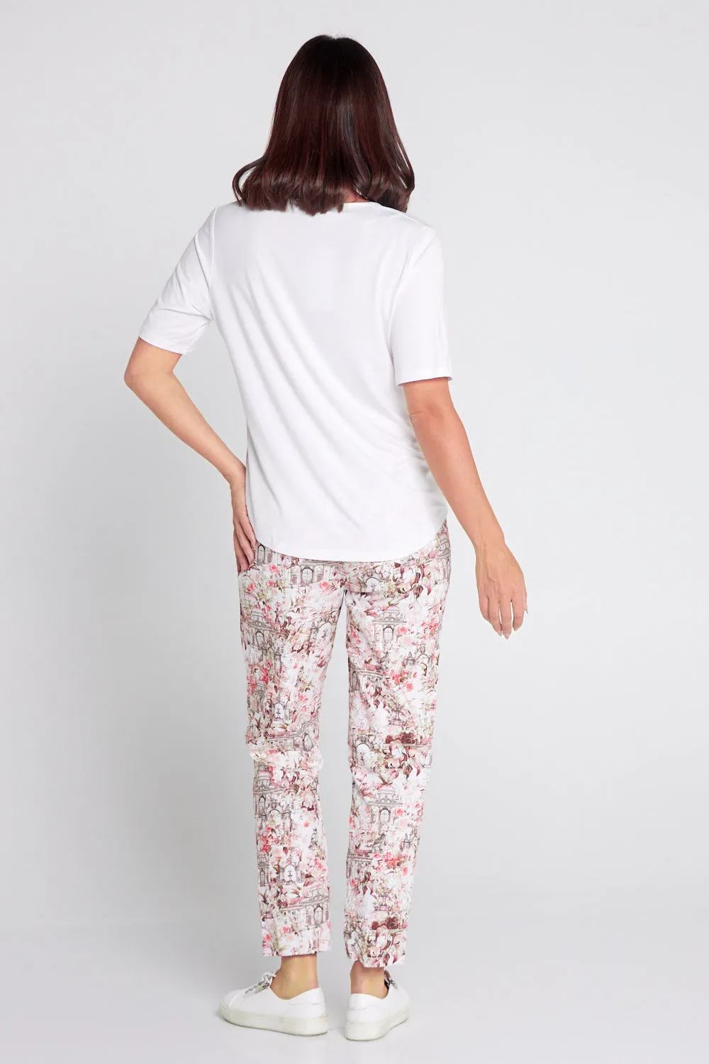 Printed Crushed Drawstring Pants - Floral Buildings