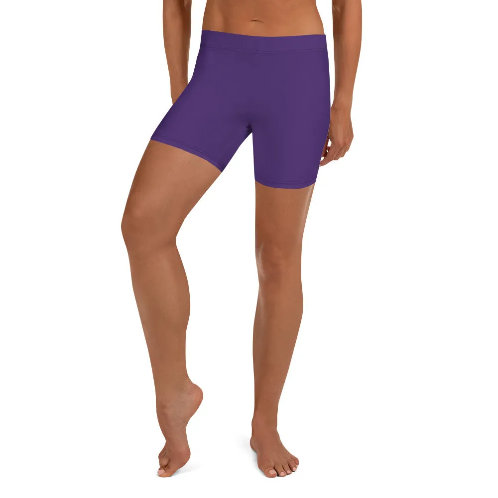 Purple Women's Shorts, Solid Color Purple Modern Short Tights For Women- Made in USA/EU