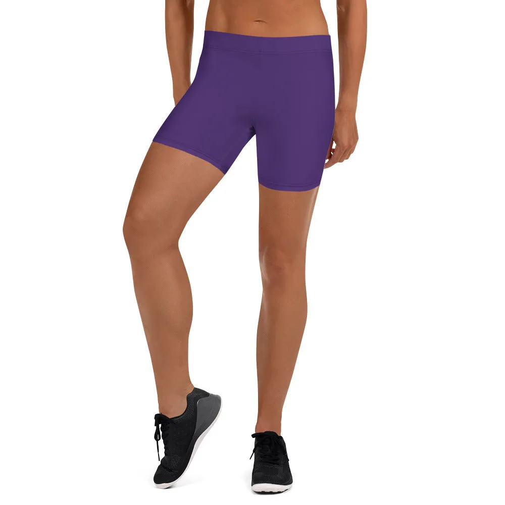 Purple Women's Shorts, Solid Color Purple Modern Short Tights For Women- Made in USA/EU