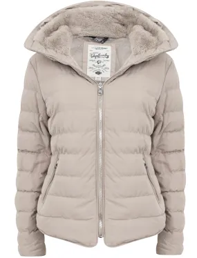 Quince Quilted Puffer Jacket with Extendable Hood in Fog Stone - Tokyo Laundry