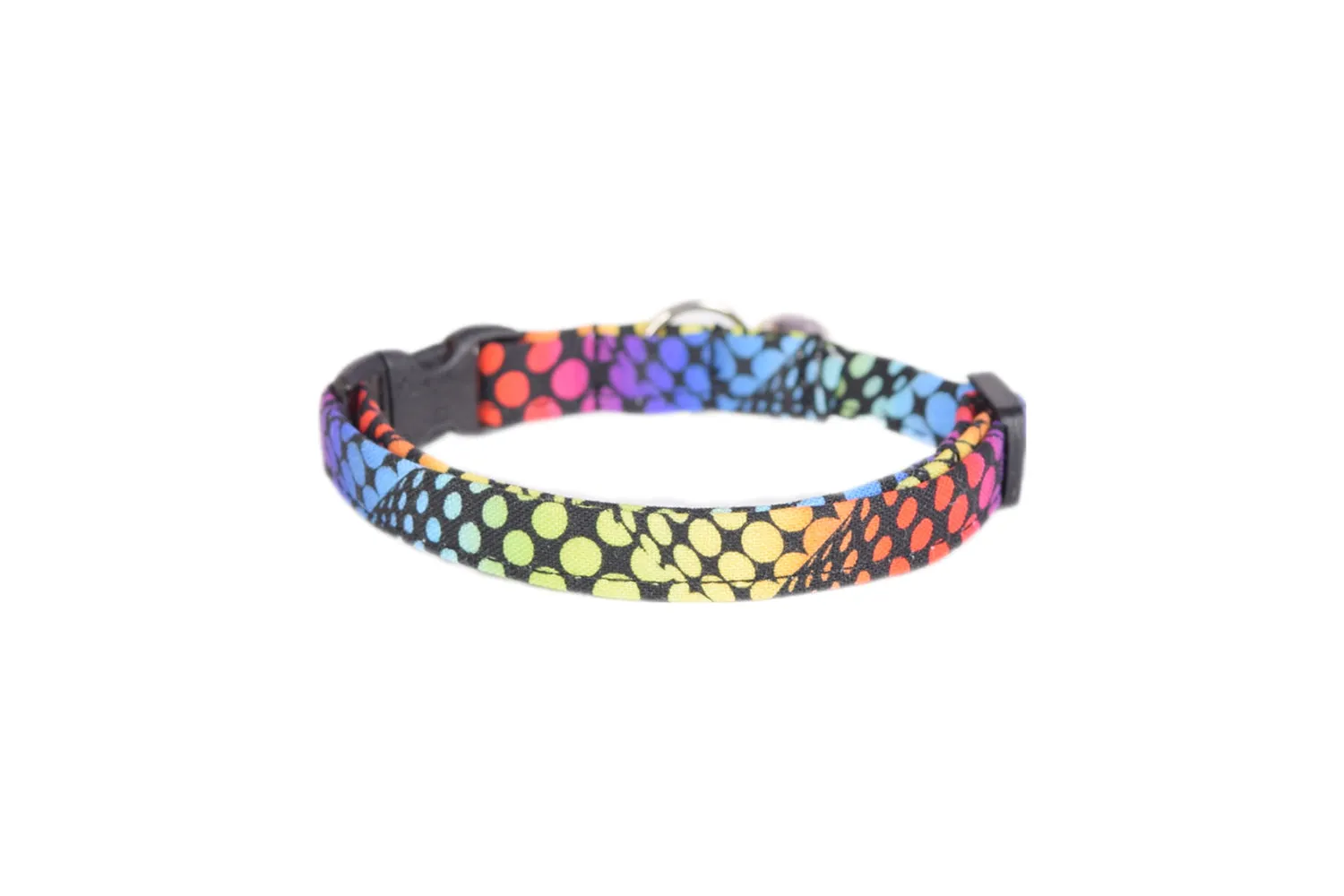 Rainbow Dots on Black Cat Collar