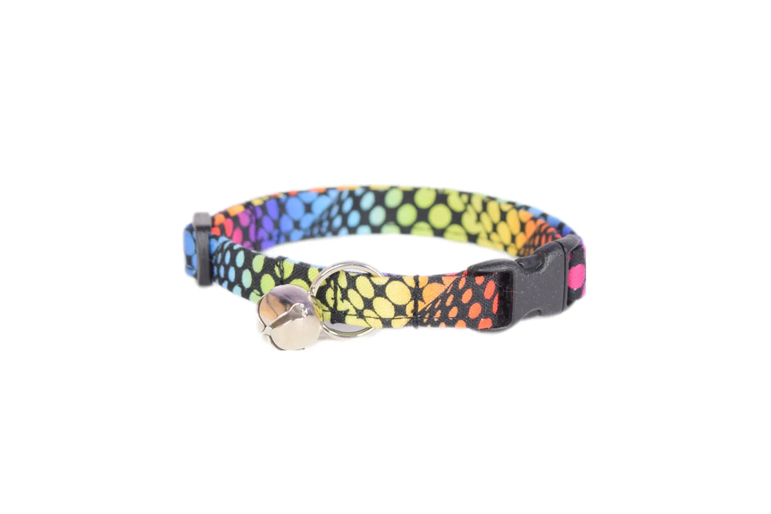 Rainbow Dots on Black Cat Collar