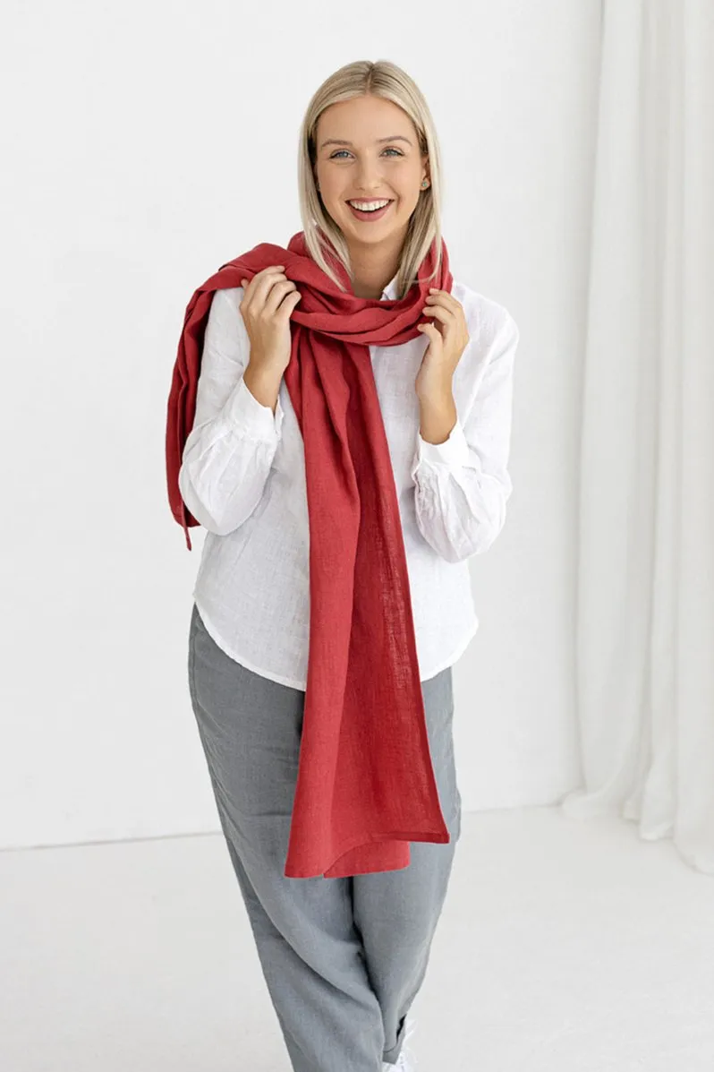 Raspberry Linen Scarf