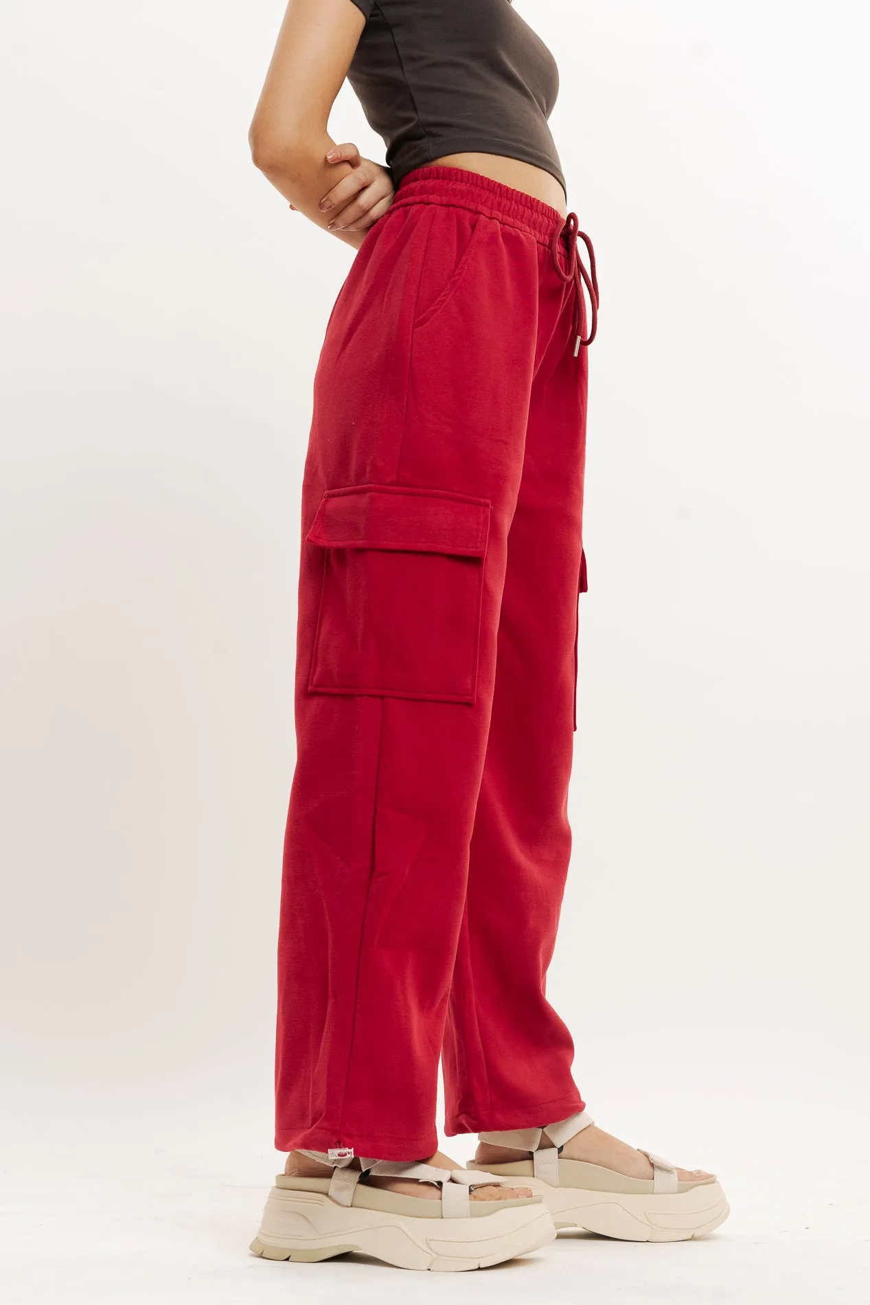 Red Knit Wide Leg Cargo Trouser