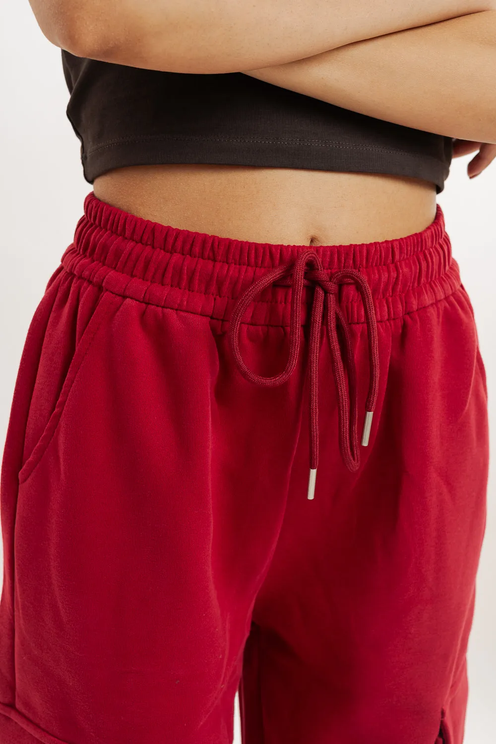 Red Knit Wide Leg Cargo Trouser