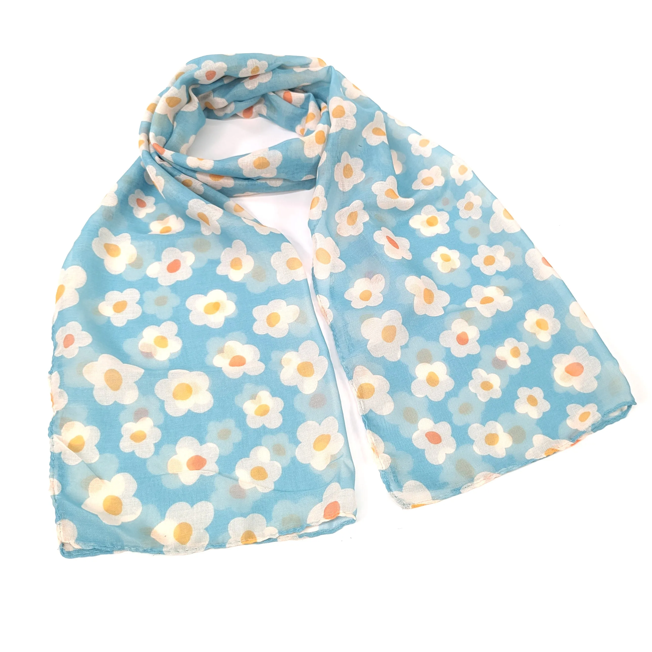 Retro Vintage Flowers Scarf - Aquamarine - (50x180cm)