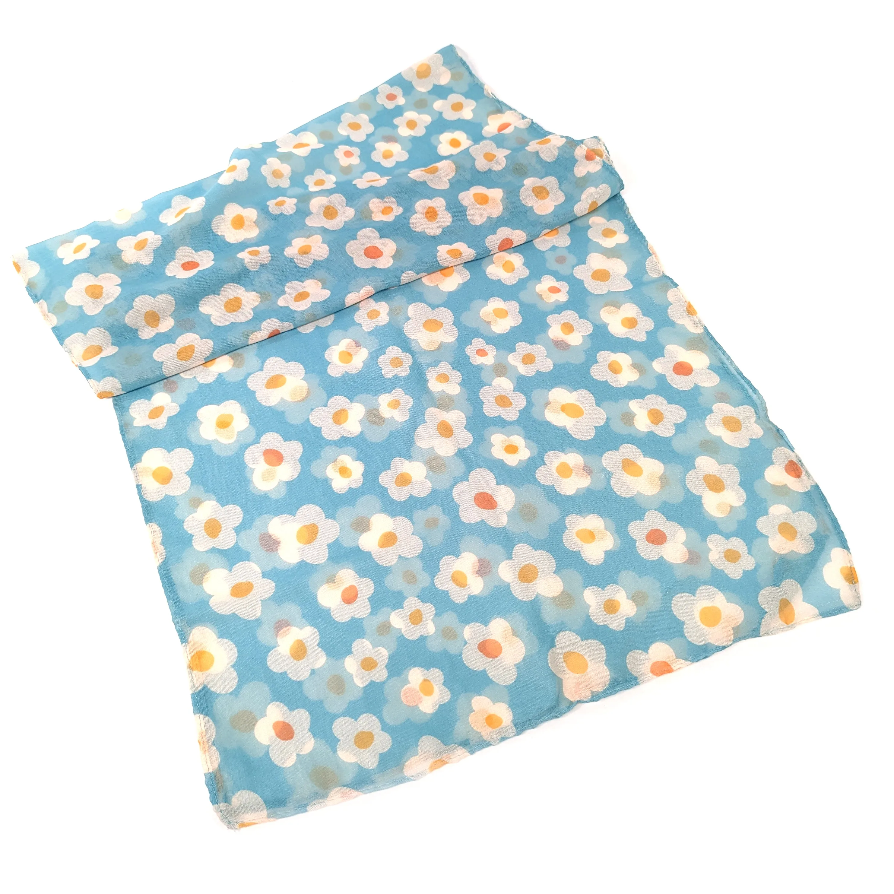 Retro Vintage Flowers Scarf - Aquamarine - (50x180cm)