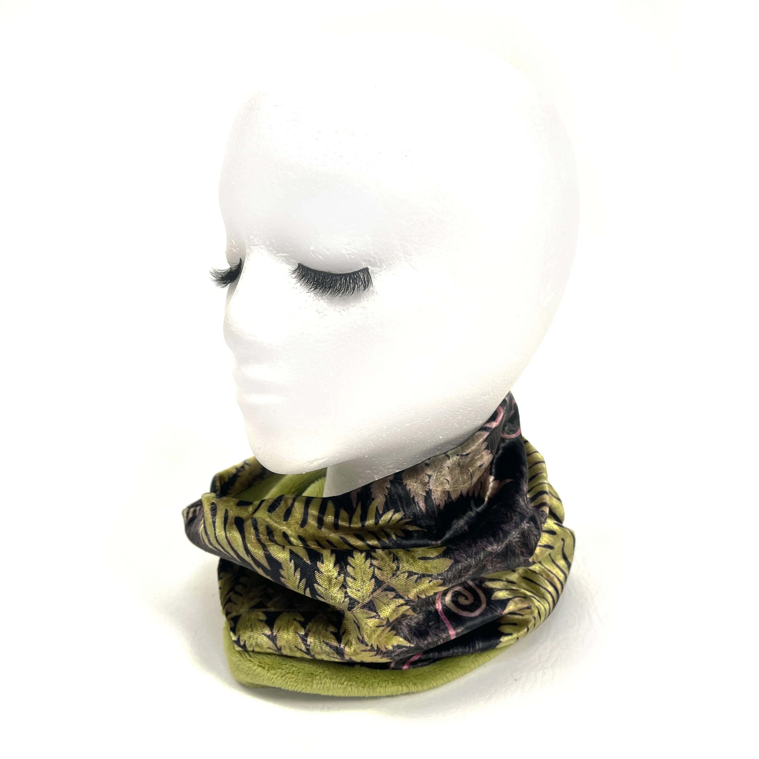 Reversible Ferns & Fiddleheads Minky Scarf/Gaiter, Velour scarf, Fleece Neckwarmer, ladies scarf, artist scarf, Cowl scarf, face warmer