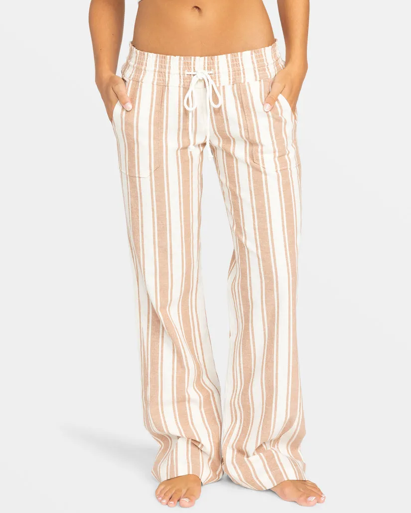 Roxy Oceanside YD Pants-Camel Sandy Stripe