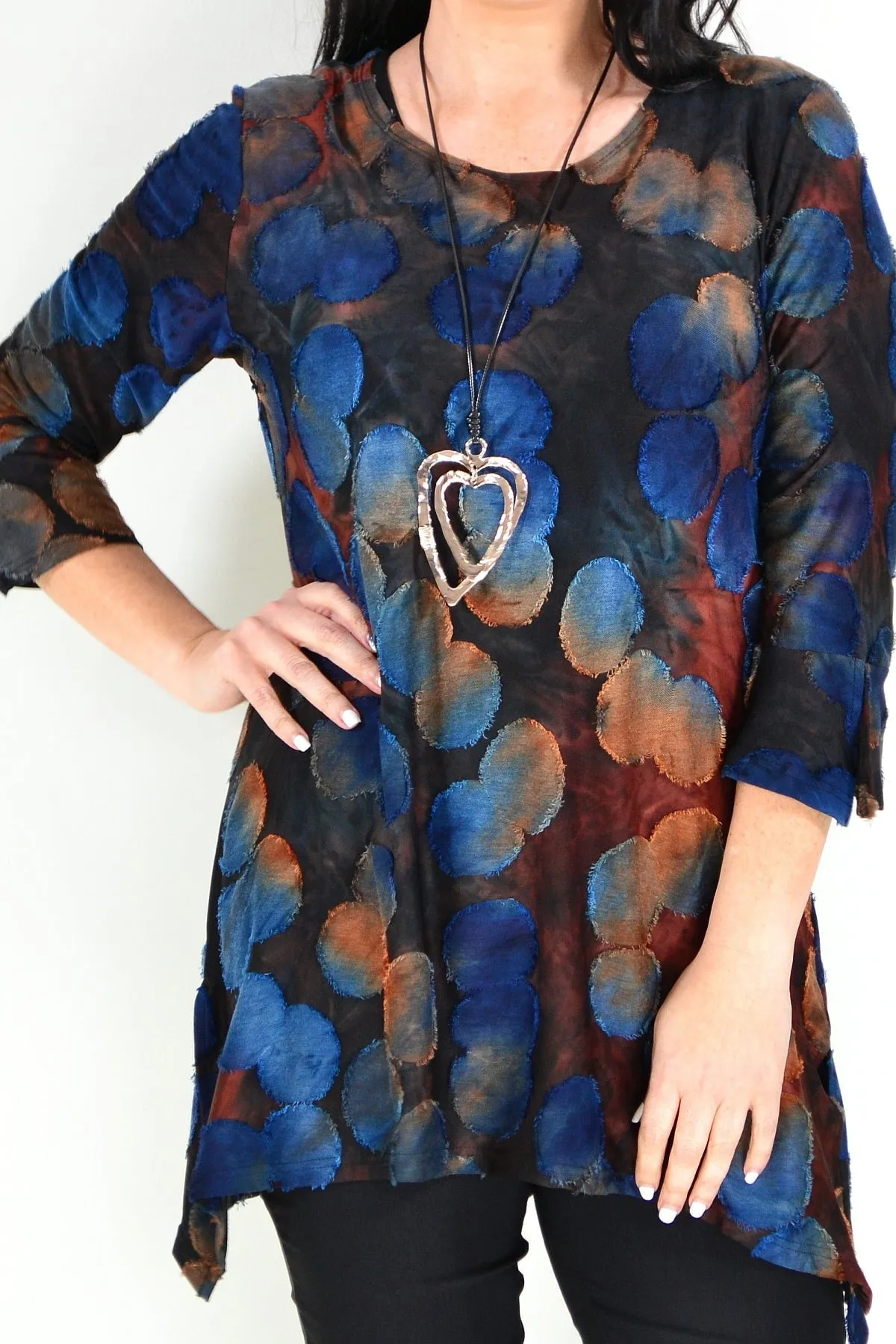 Rust Black Patchwork Tunic Top