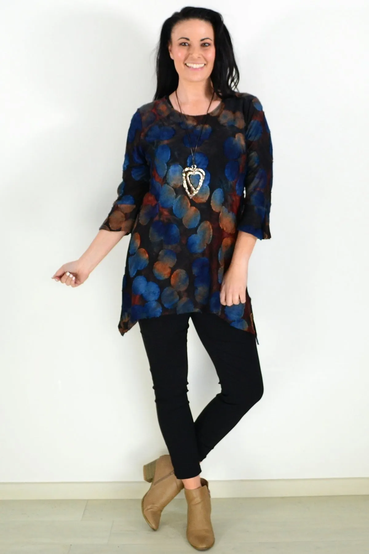 Rust Black Patchwork Tunic Top