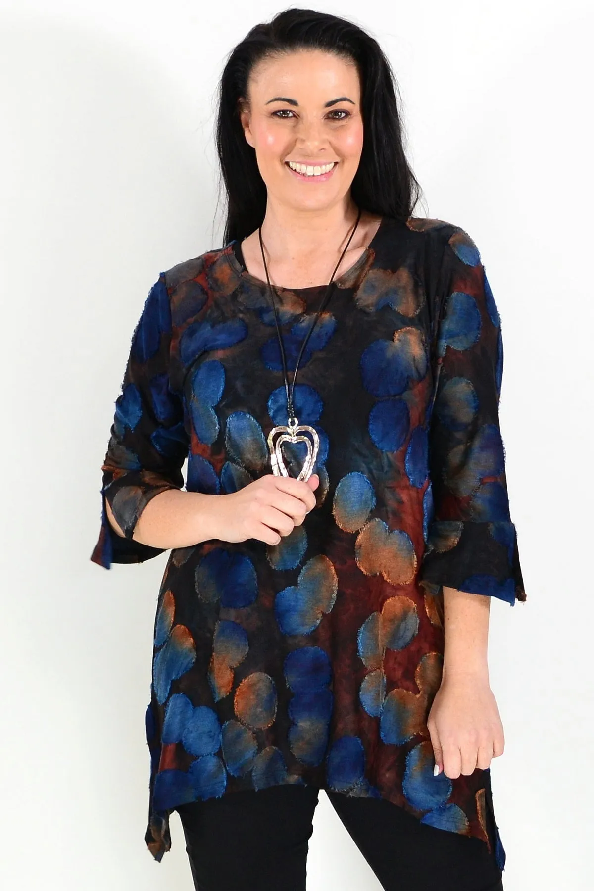 Rust Black Patchwork Tunic Top