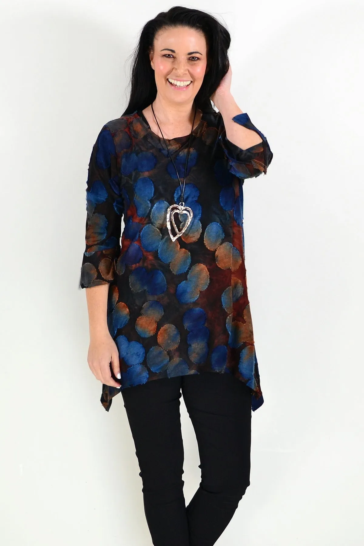 Rust Black Patchwork Tunic Top