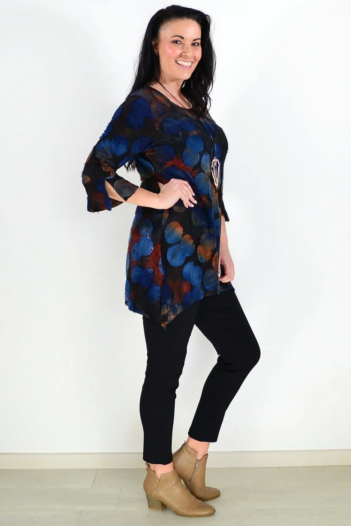 Rust Black Patchwork Tunic Top