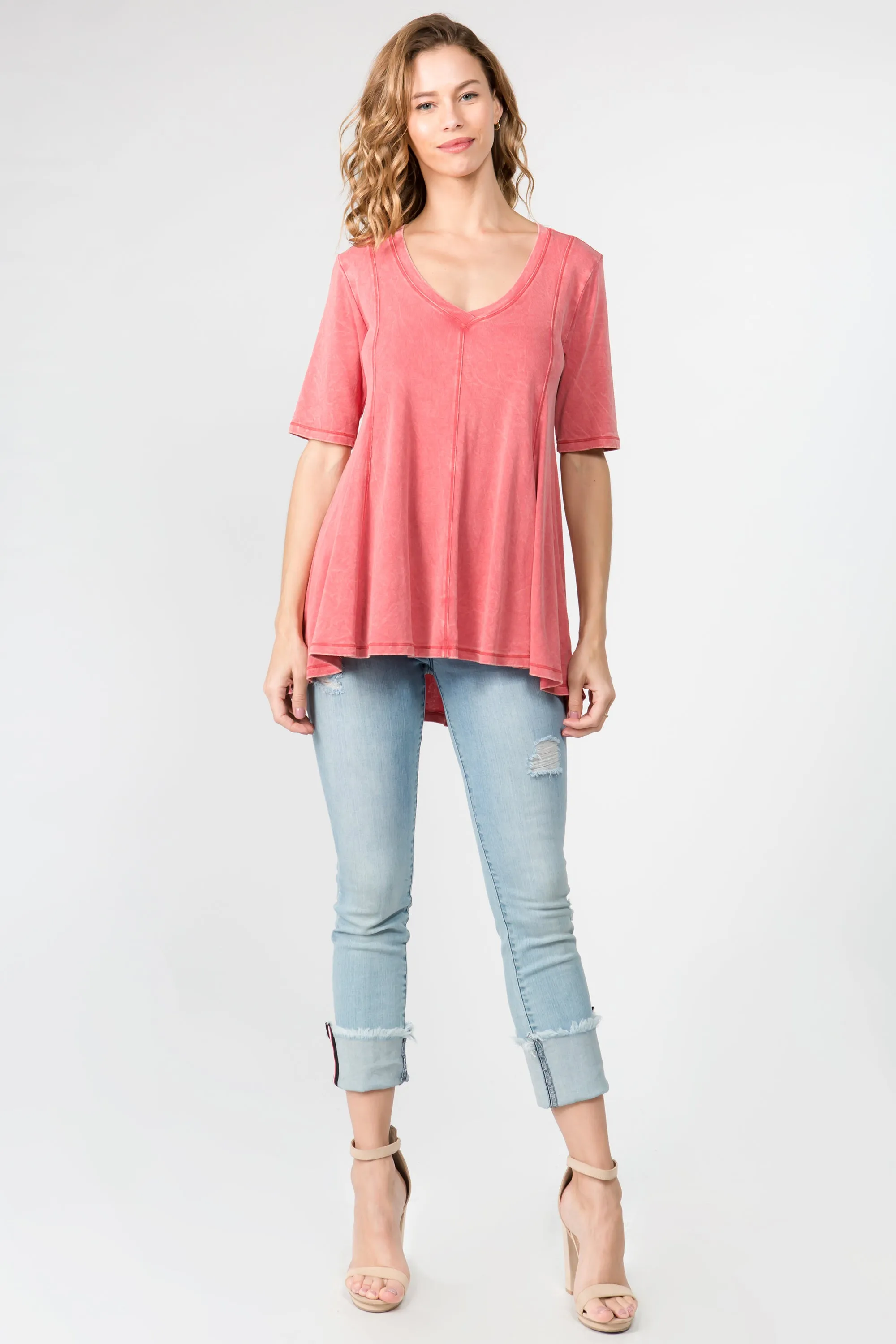 S4548 MINERAL WASH V-NECK SHORT SLEEVE TUNIC