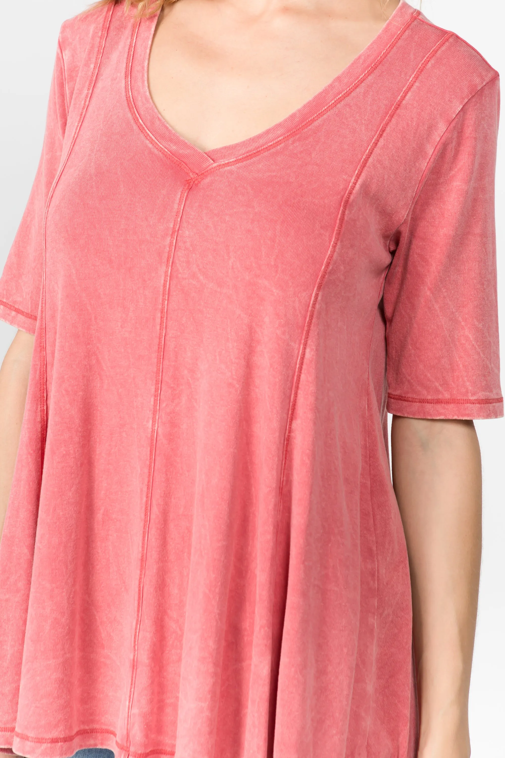 S4548 MINERAL WASH V-NECK SHORT SLEEVE TUNIC