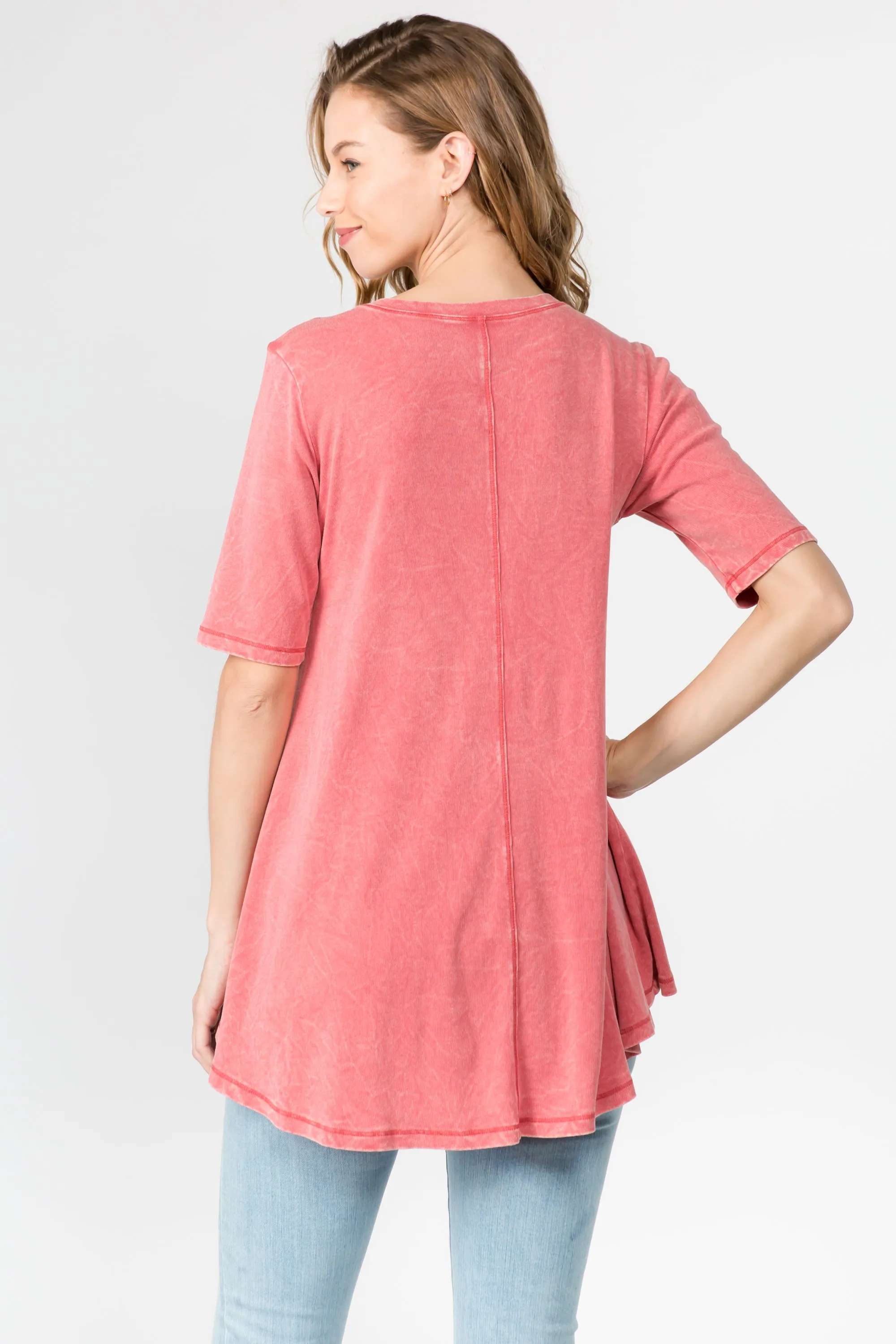 S4548 MINERAL WASH V-NECK SHORT SLEEVE TUNIC