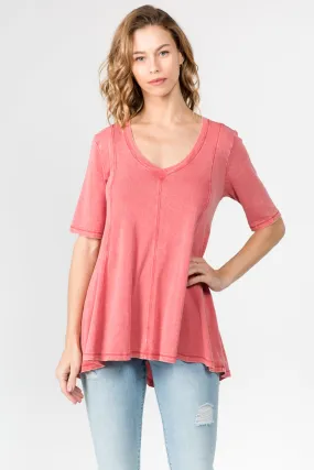 S4548 MINERAL WASH V-NECK SHORT SLEEVE TUNIC