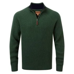 Schoffel Forres Ribbed Lambswool 1/4 Zip Neck Mens Jumper - Evergreen