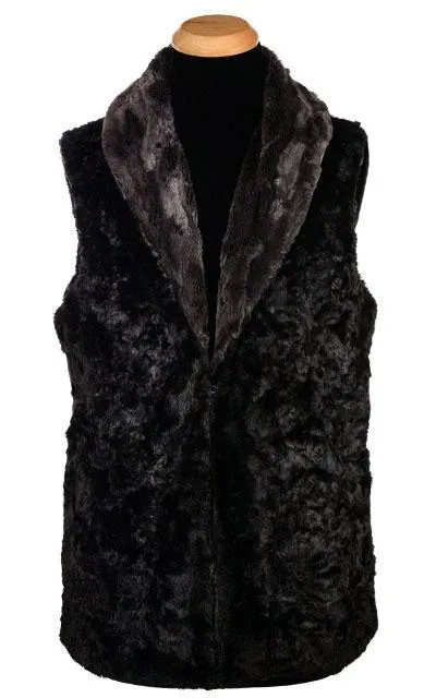 Shawl Collar Vest - Luxury Faux Fur in Espresso Bean with Cuddly Fur in Black