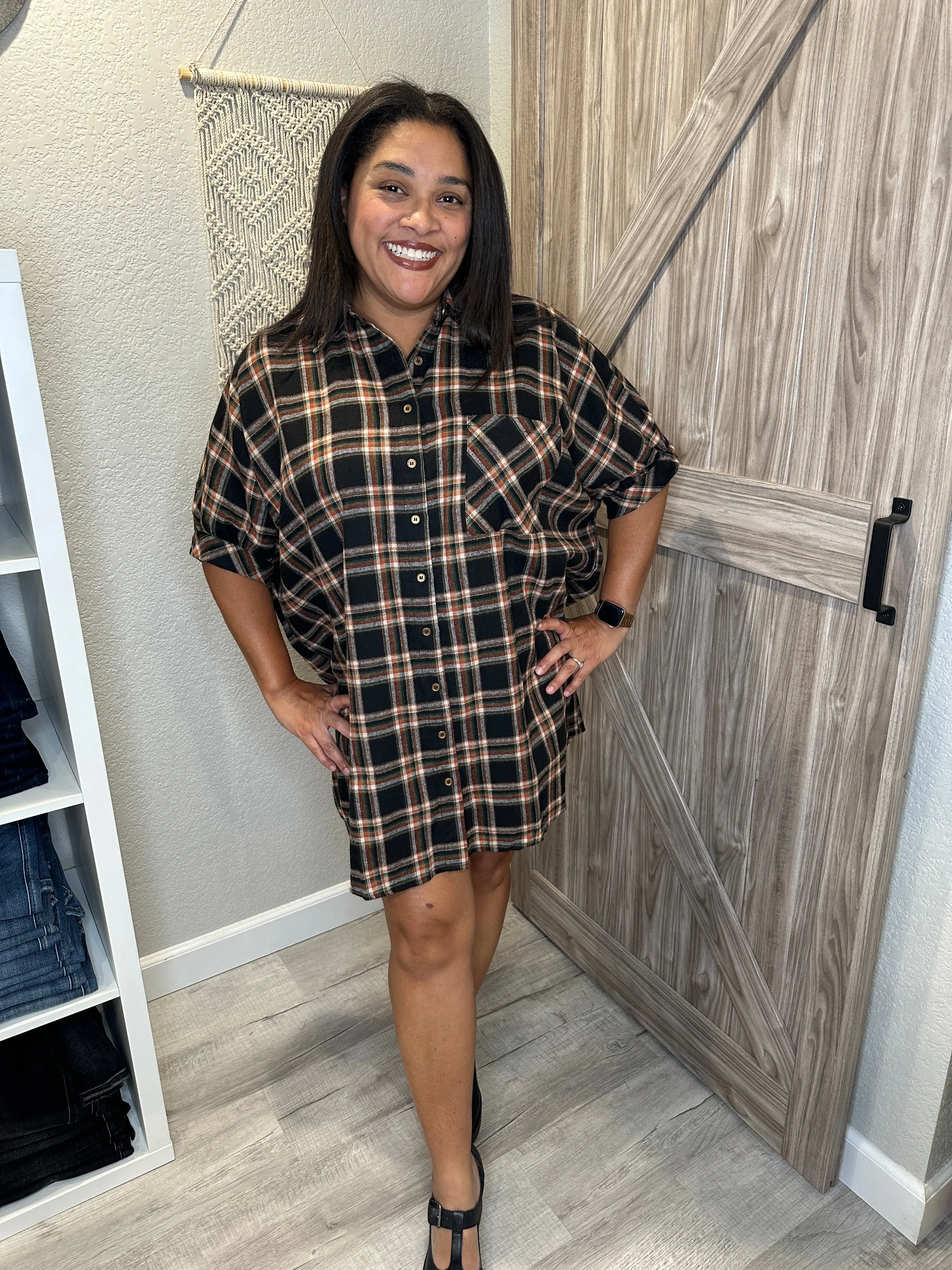 Size Medium Fall Oversized Plaid Flannel Button Down Dress