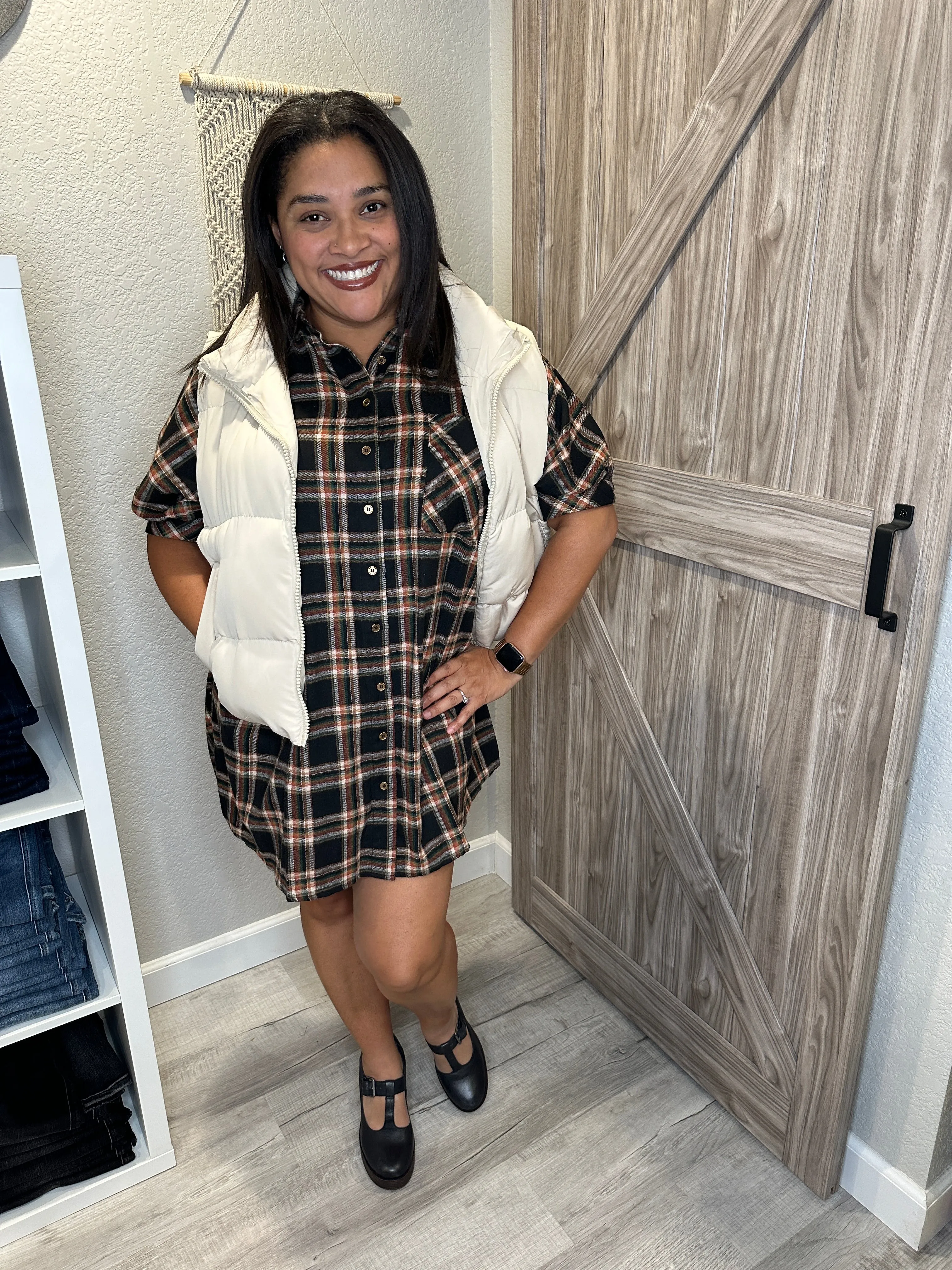 Size Medium Fall Oversized Plaid Flannel Button Down Dress