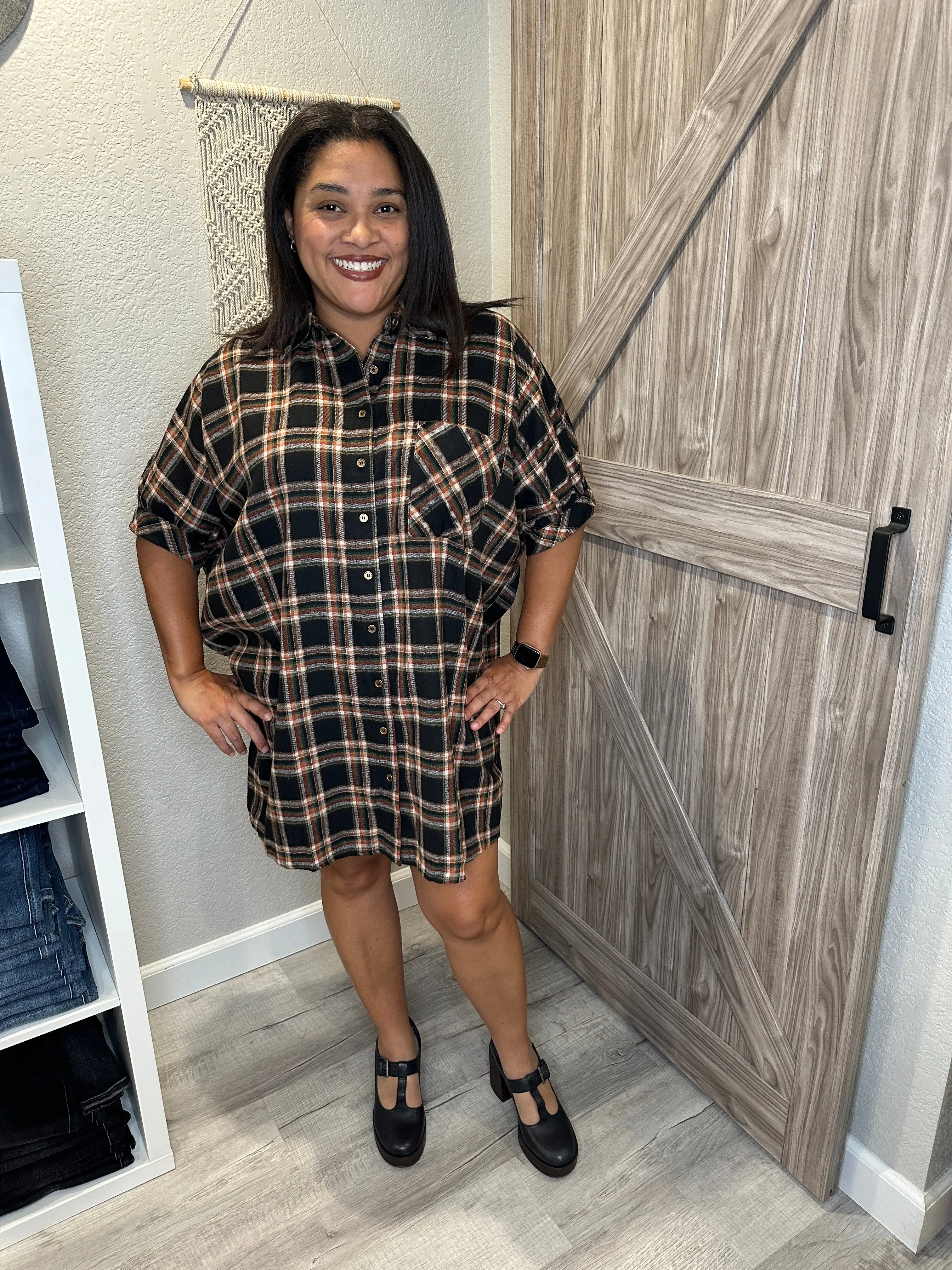 Size Medium Fall Oversized Plaid Flannel Button Down Dress