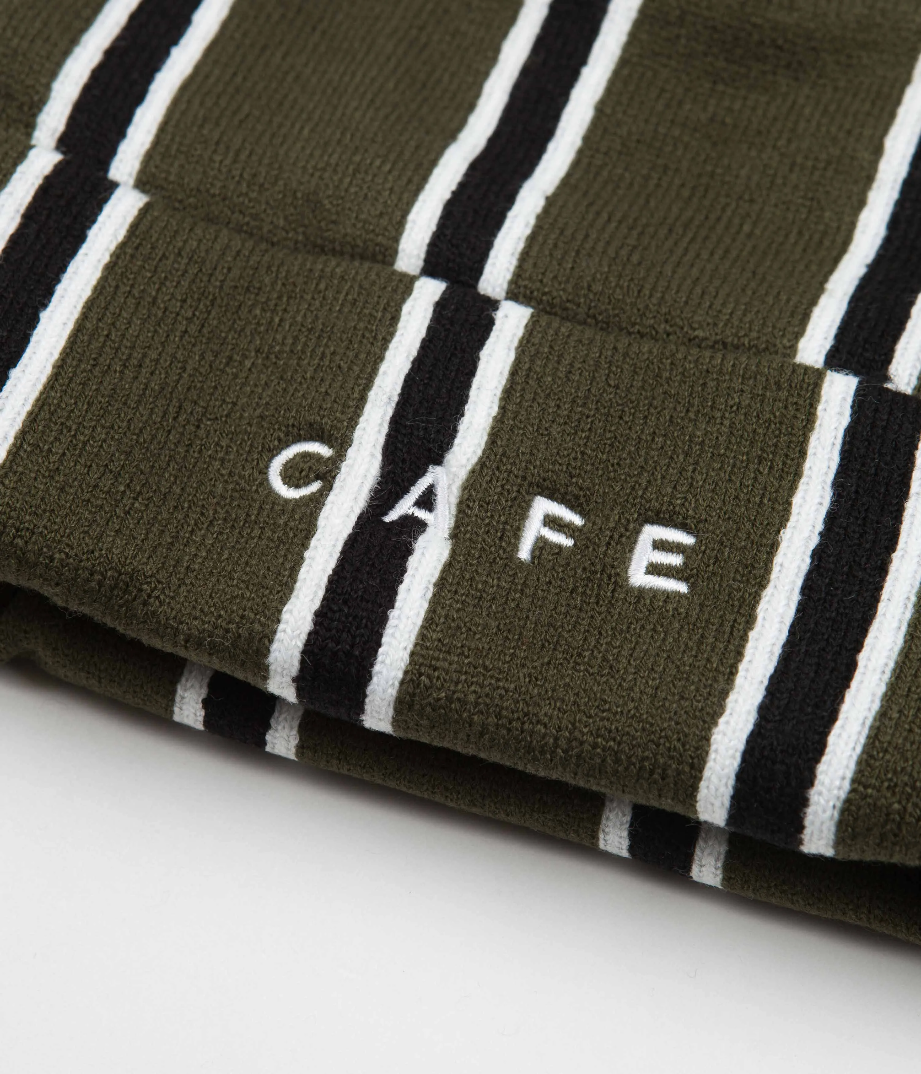 Skateboard Cafe Vertical Stripe Beanie - Olive / Black / White