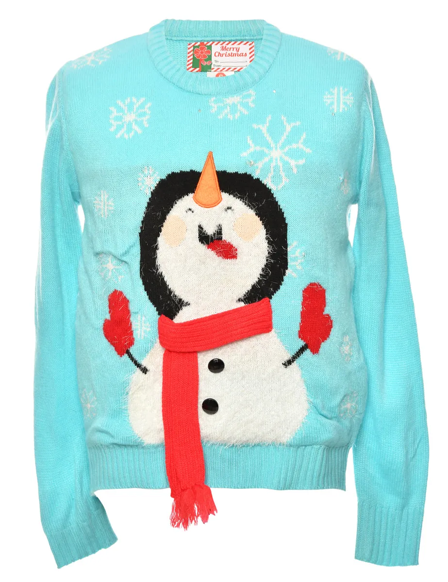 Snowman Light Blue Christmas Jumper - S