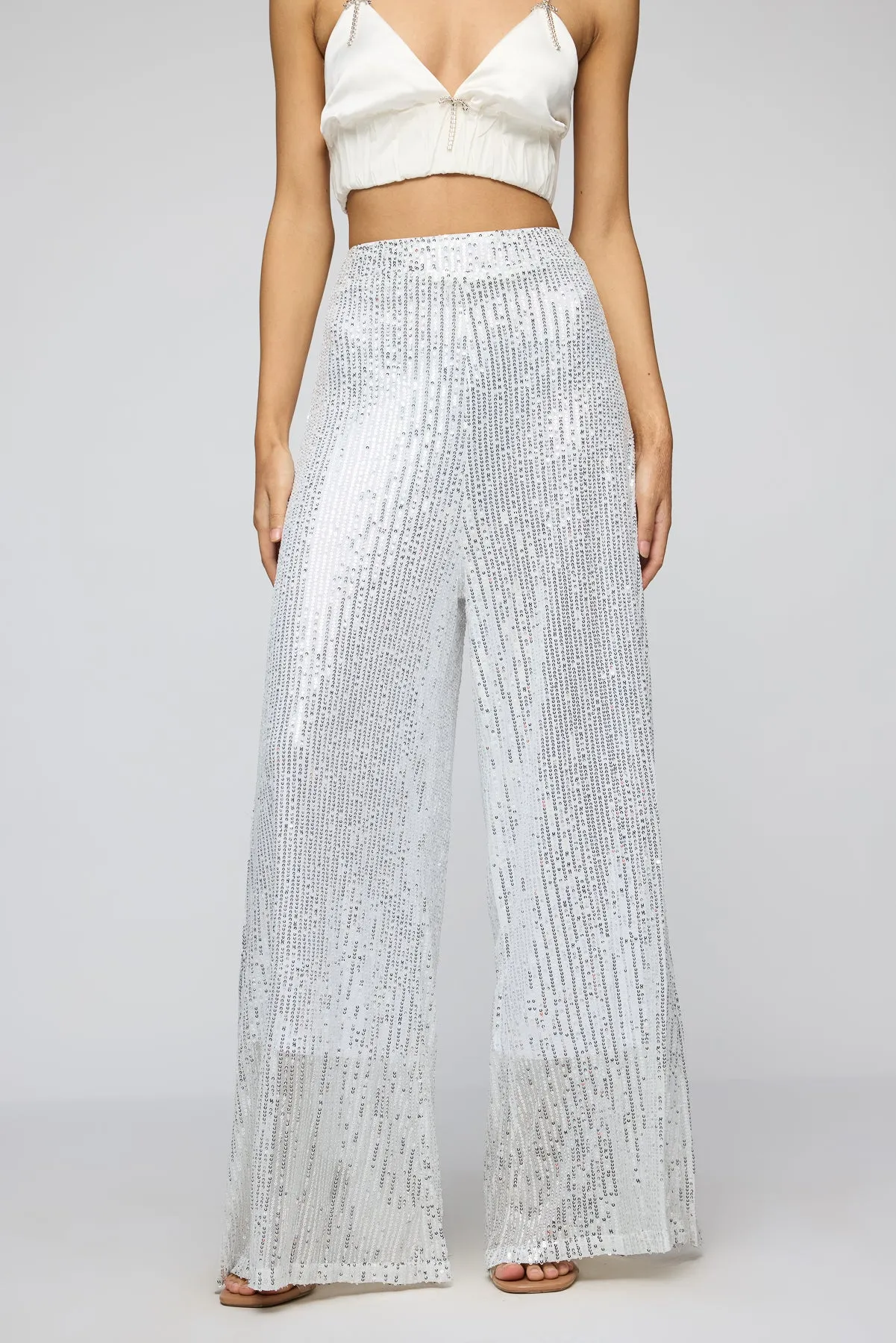 Stellar Grey Sequin Flare Fit Korean Pants