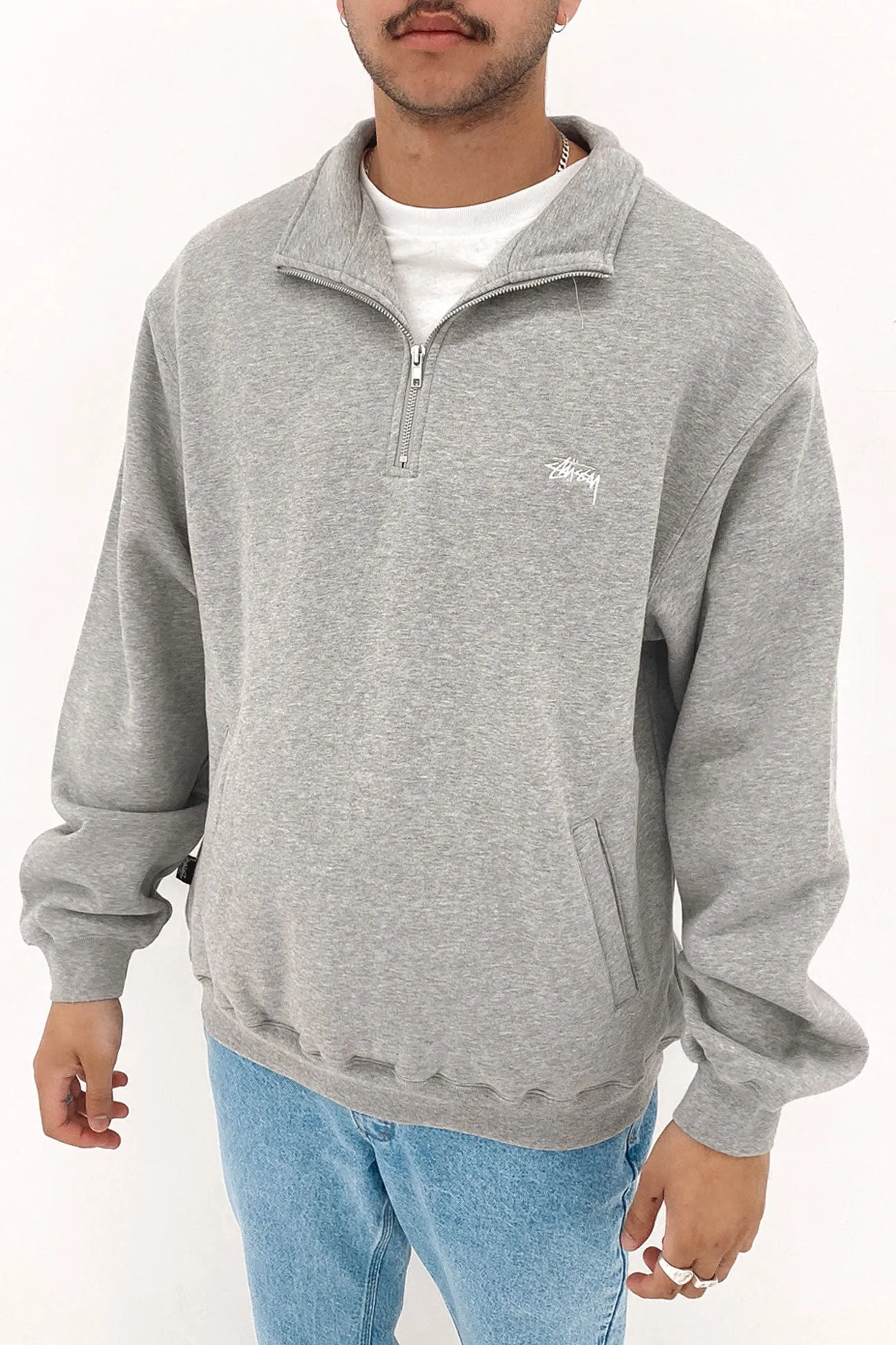 Stock Logo Mock Neck Fleece Grey Marle