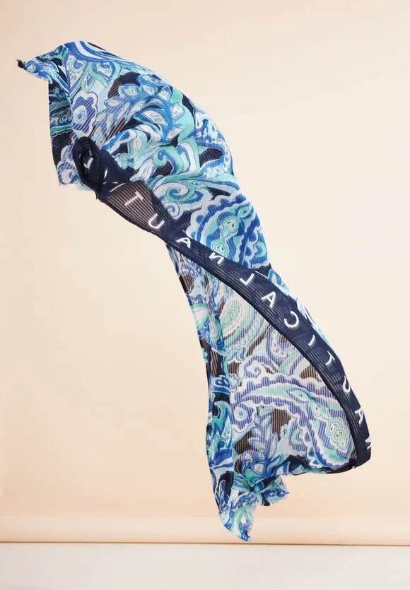 Street One long cotton  scarf in blue print 572405