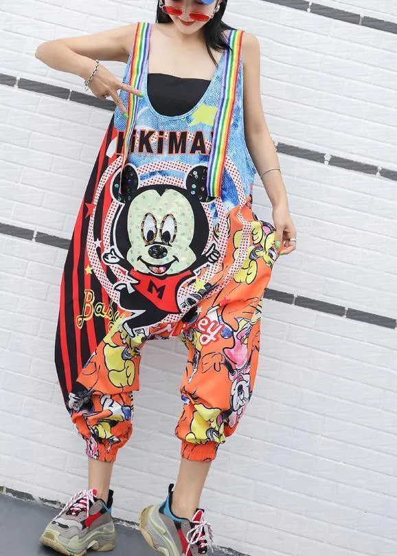 summer fashion cartoon prints strap pants plus size jumpsuit pants