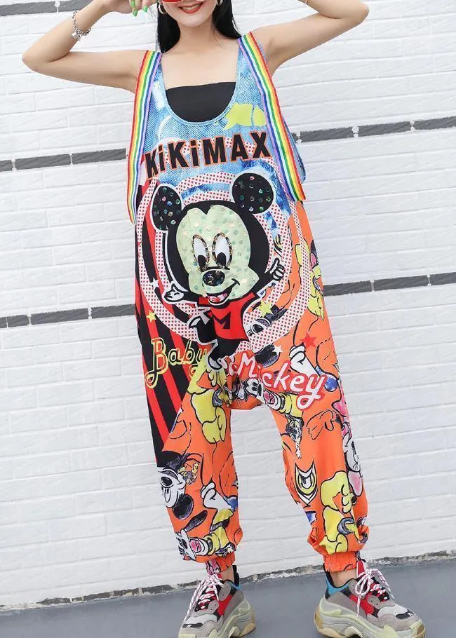 summer fashion cartoon prints strap pants plus size jumpsuit pants