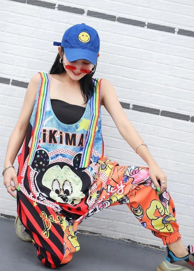 summer fashion cartoon prints strap pants plus size jumpsuit pants