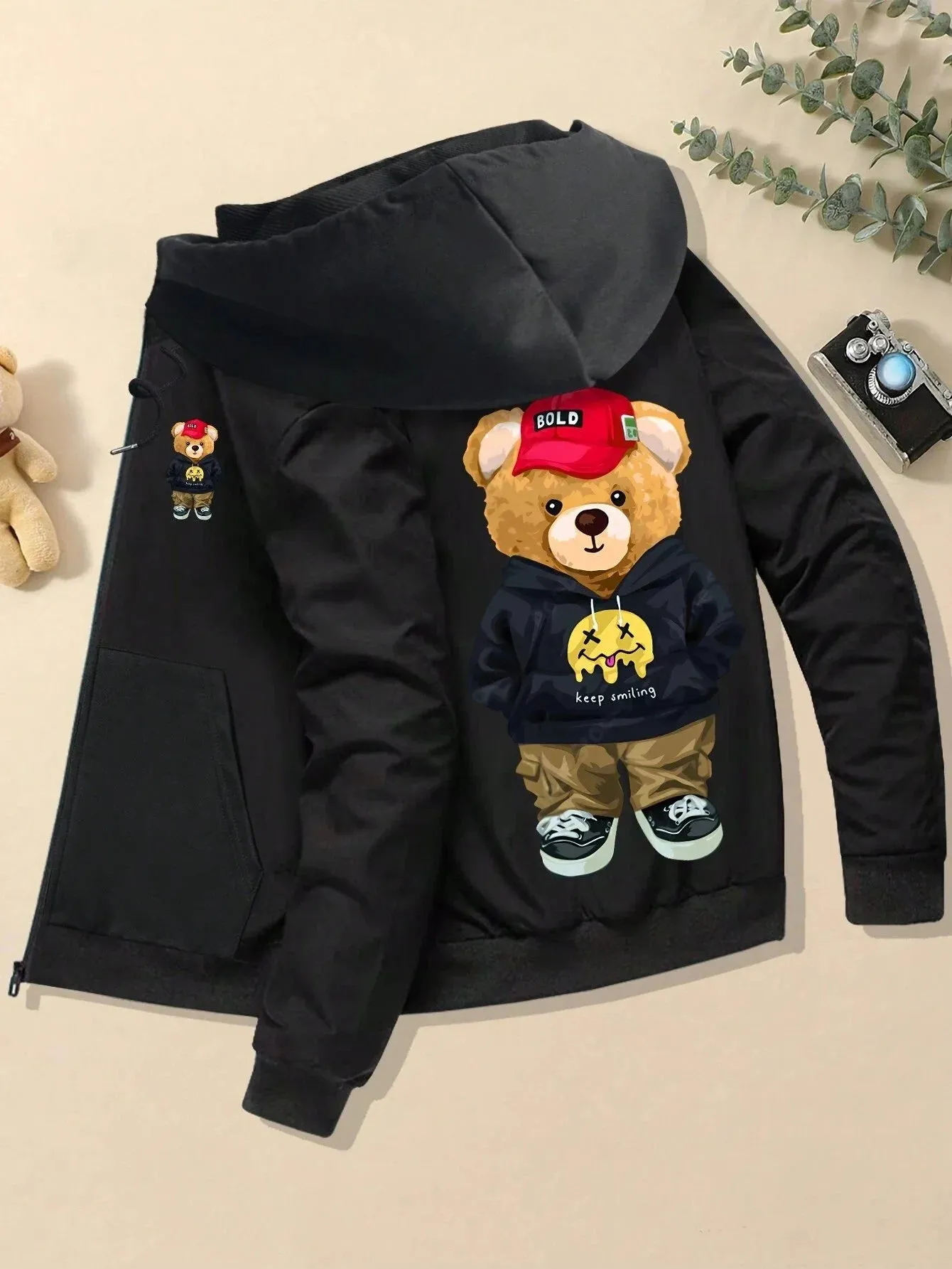 SXV  'teddy bear zipper’ Printed Cool Aesthetic Sweatshirt Hoodie