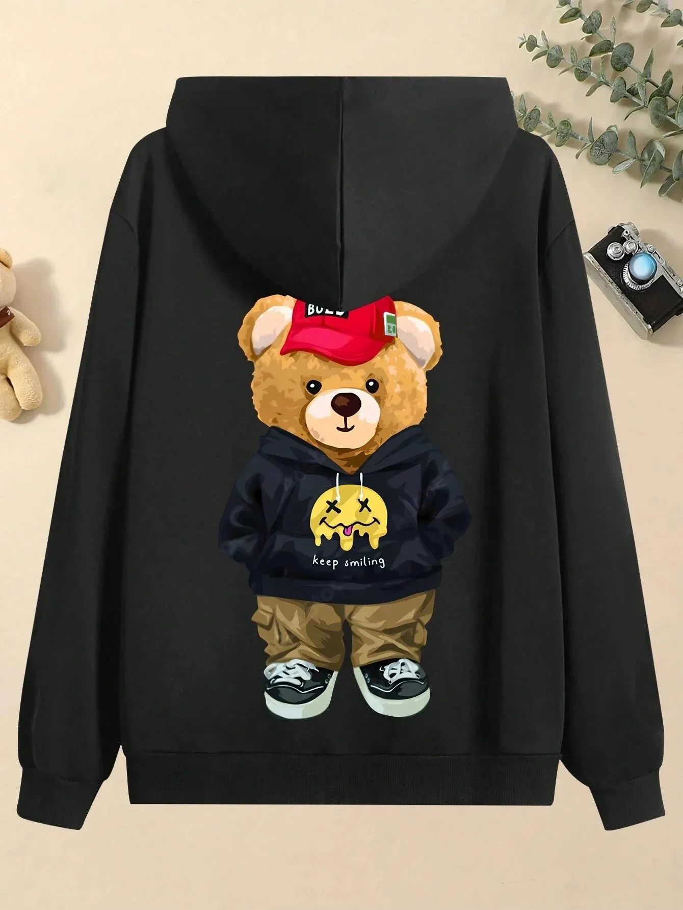 SXV  'teddy bear zipper’ Printed Cool Aesthetic Sweatshirt Hoodie