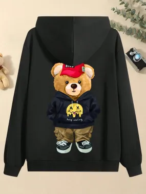 SXV  'teddy bear zipper’ Printed Cool Aesthetic Sweatshirt Hoodie