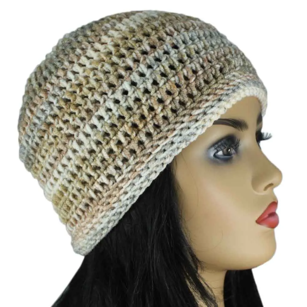 Tan and Gray Crochet Beanie Hat Medium/Large - JMCH21ML