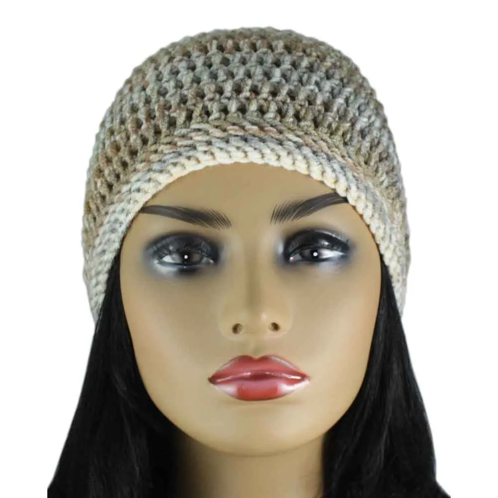 Tan and Gray Crochet Beanie Hat Medium/Large - JMCH21ML