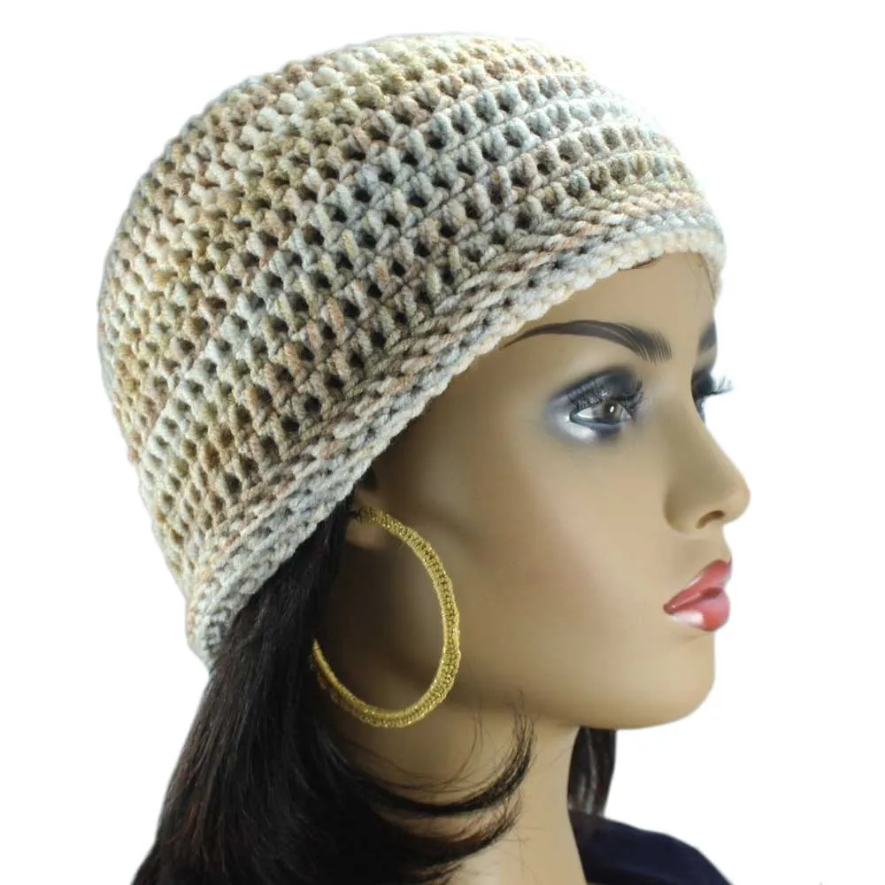 Tan and Gray Crochet Beanie Hat Medium/Large - JMCH21ML