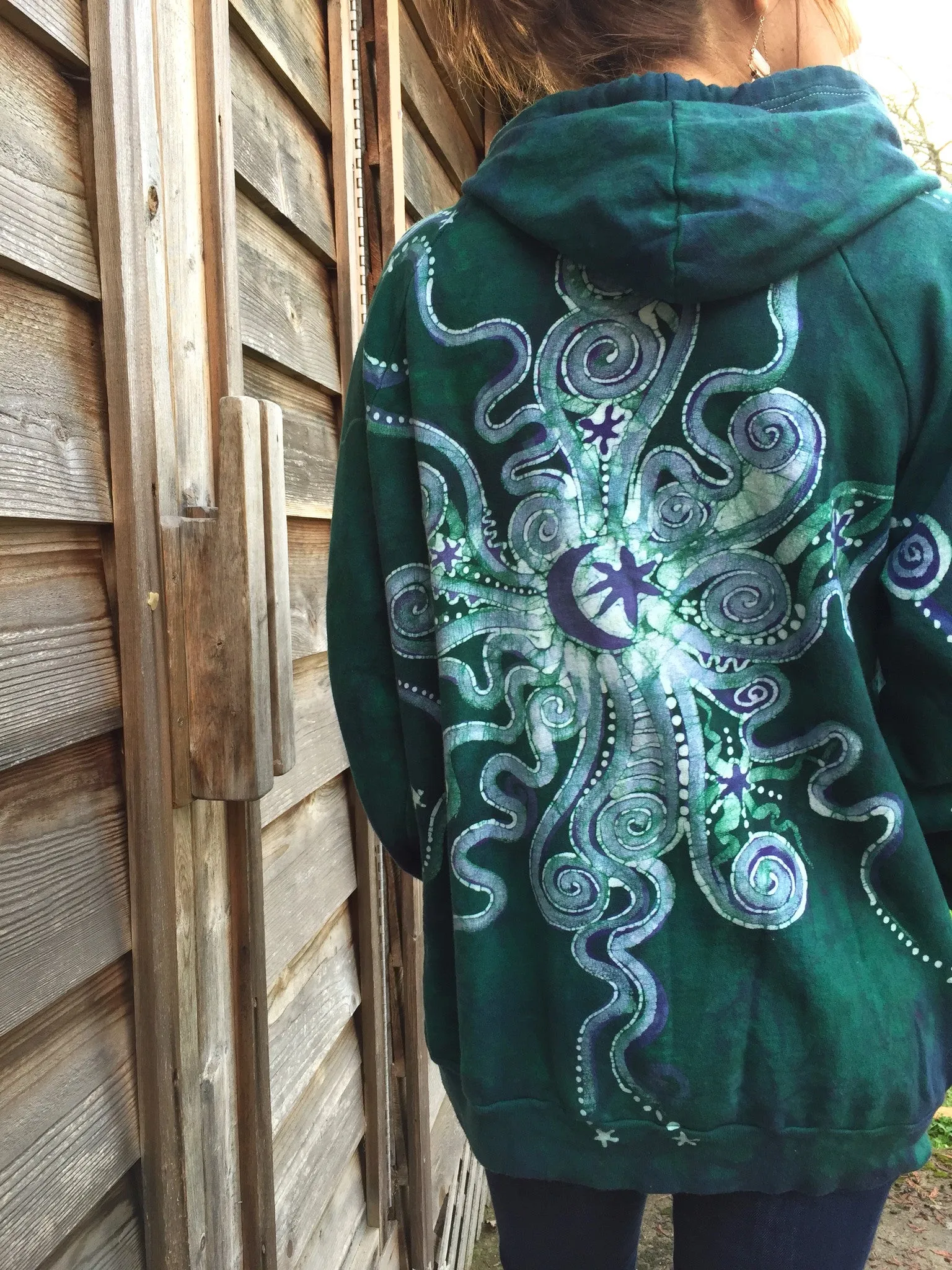 Teal and Purple Moon Organic Cotton Batik Hoodie