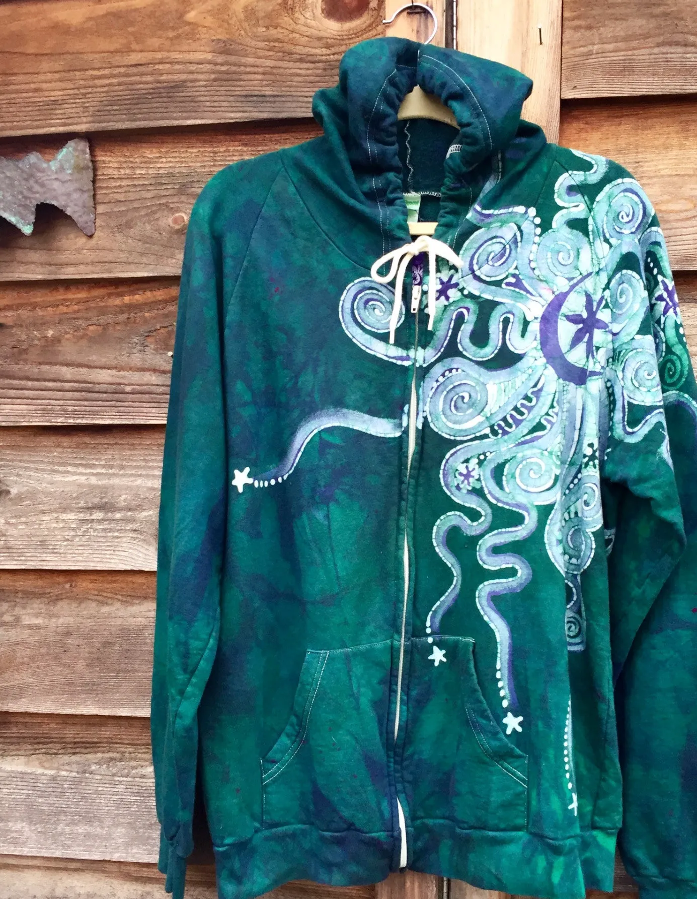 Teal and Purple Moon Organic Cotton Batik Hoodie