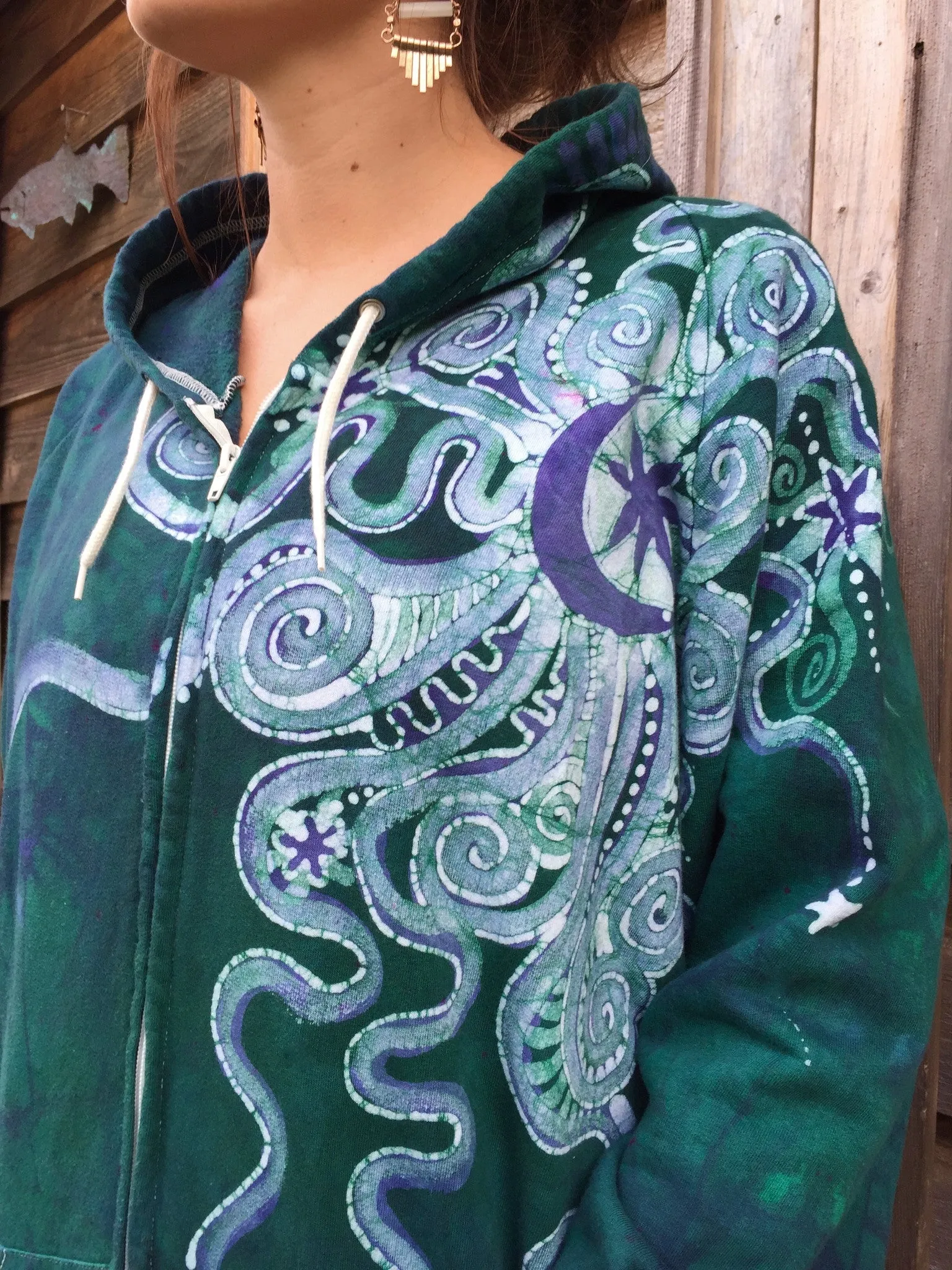 Teal and Purple Moon Organic Cotton Batik Hoodie