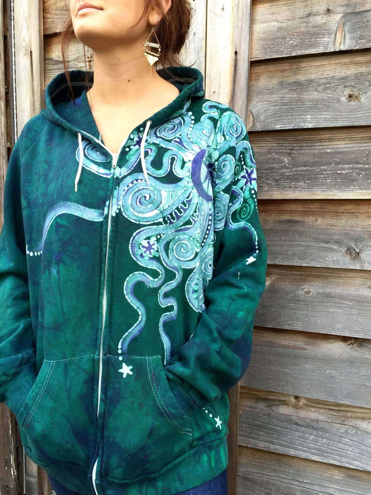 Teal and Purple Moon Organic Cotton Batik Hoodie