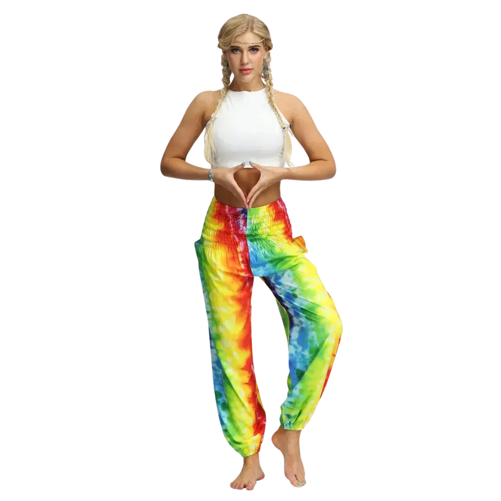 TIE DYE SMOCKED ALADDIN PANTS FOR LADIES FOR YOGA & FESTIVALS